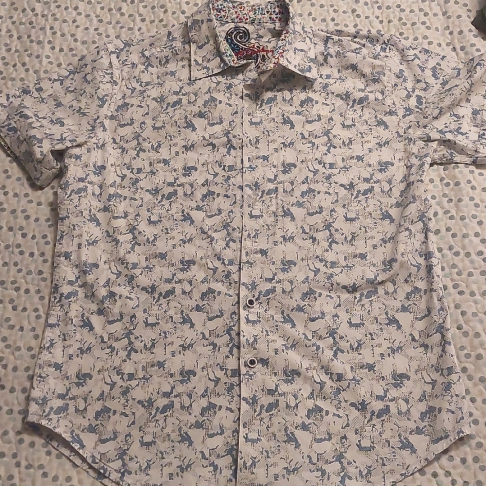 Robert Graham Short Sleeve Dress Shirt Mens Small